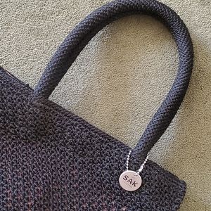 The Sak Black Crocheted Knit Satchel Handbag